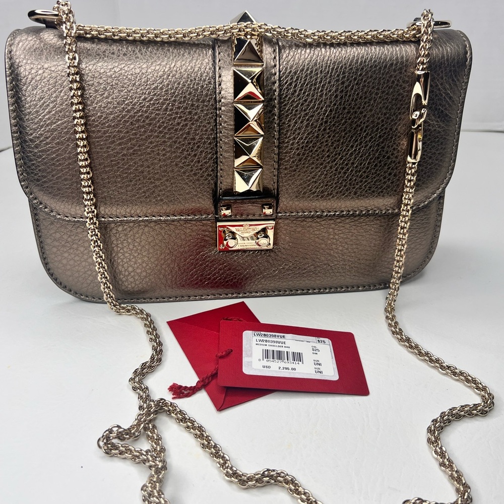 Valentino Garavani Rockstud Glam Lock Shoulder Crossbody Bag metallic bronze